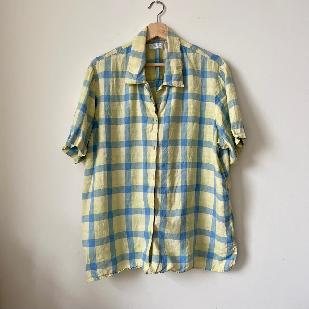CUTE PLAID LINEN SUMMER BUTTON UP SIZE 18